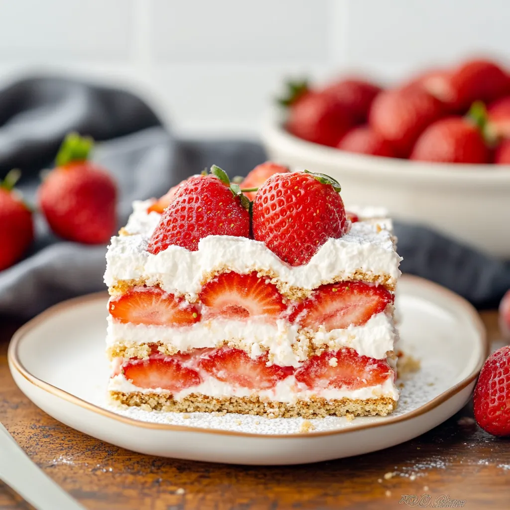 Una porción de tarta de fresa en un plato.