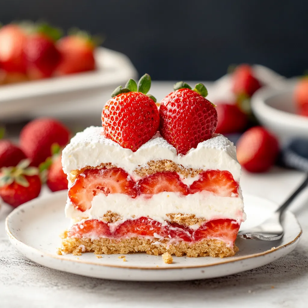 Porción de tarta de queso con fresas encima.