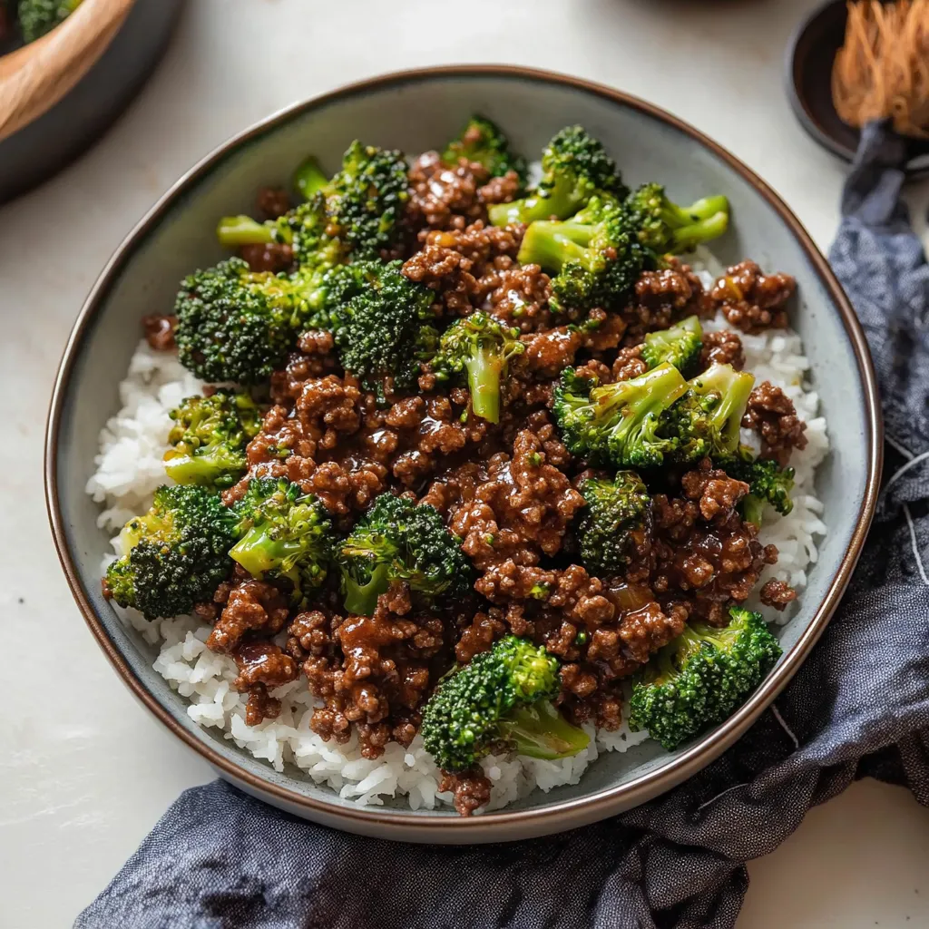 Un bol de comida con brócoli y carne.