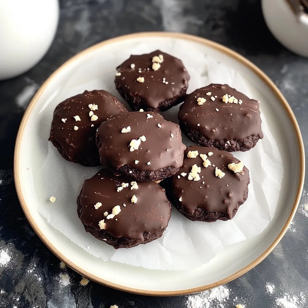 Un plato con galletas de chocolate decoradas con nueces.