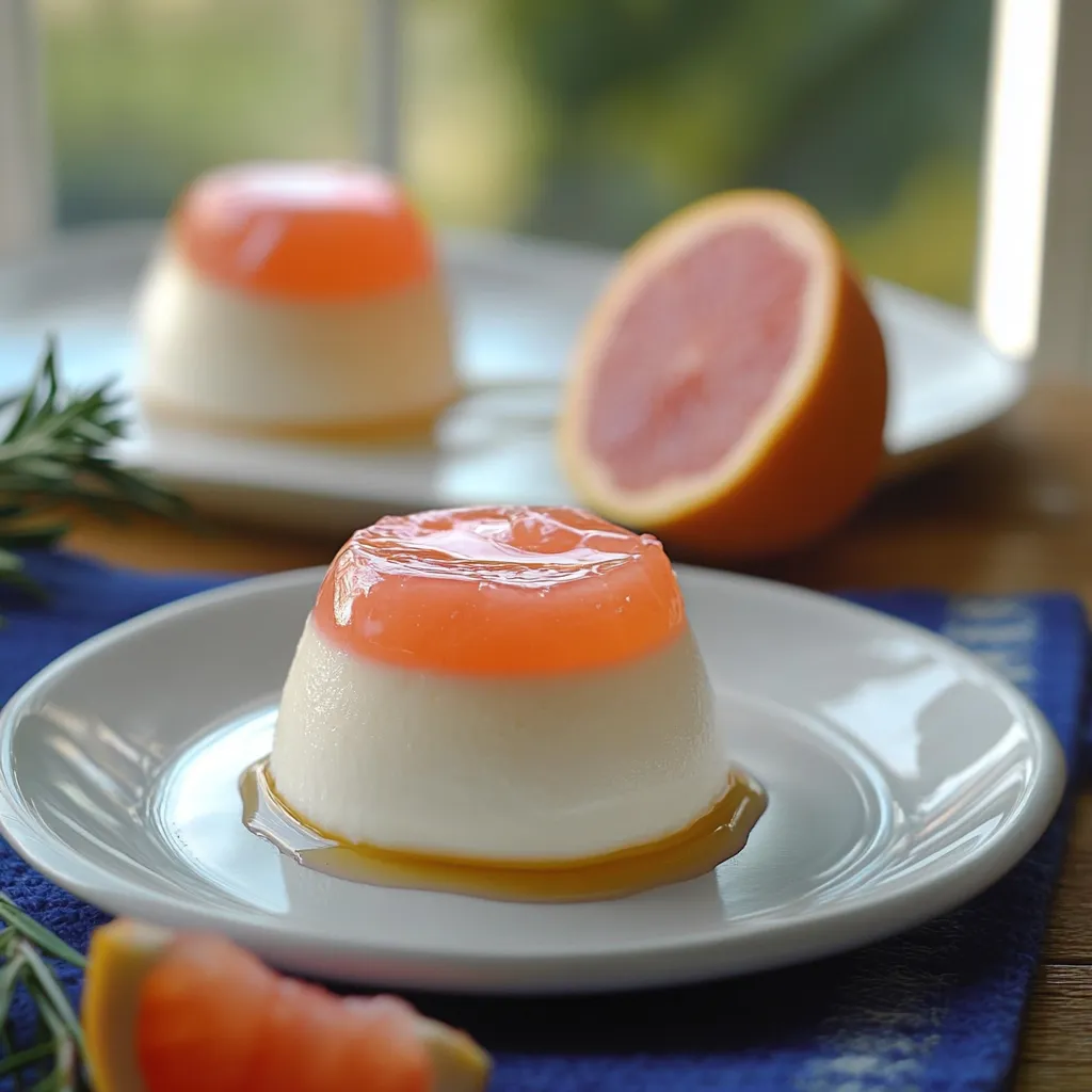 Dos postres con una rodaja de toronja sobre una mesa.