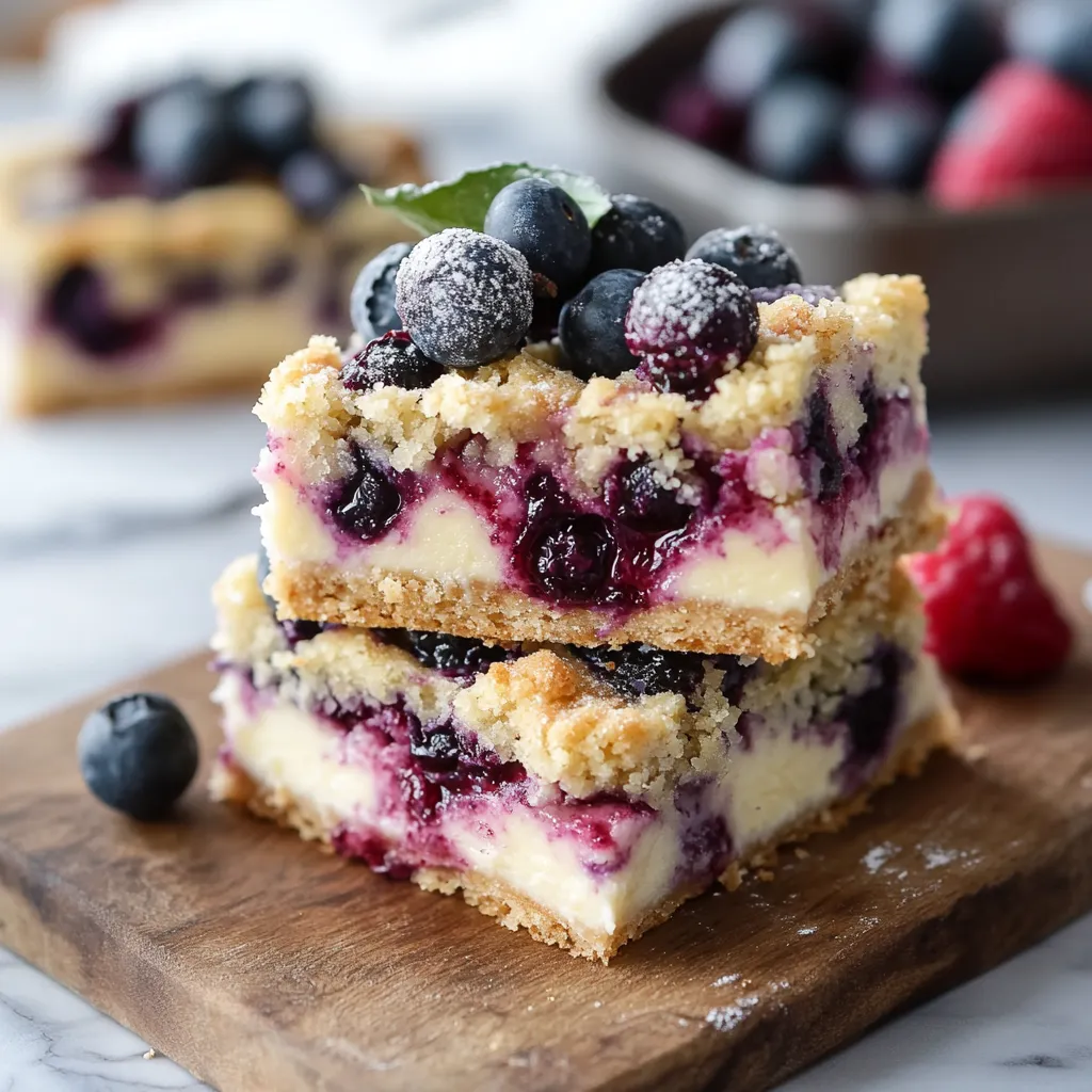 Una rebanada de pastel con arándanos arriba.