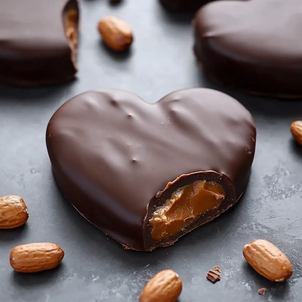 Un corazón de chocolate relleno de crema de cacahuete.