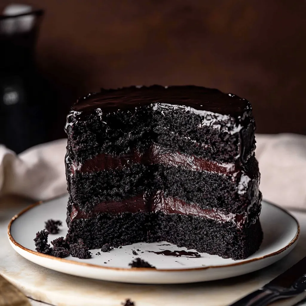 Rebanada de pastel de chocolate en un plato.