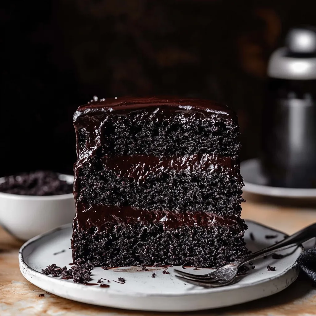 Rebanada de pastel de chocolate en un plato.