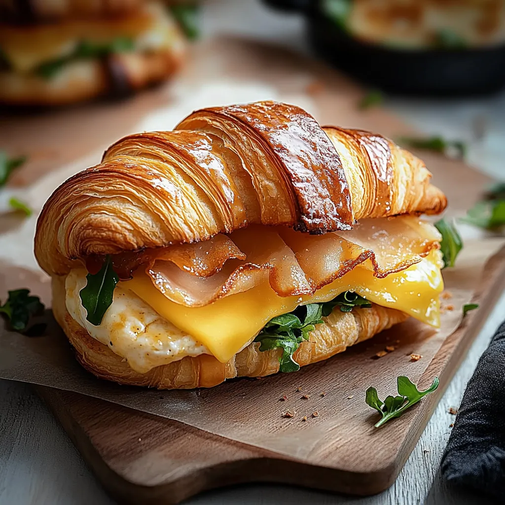 Un croissant relleno con huevo y bacon.
