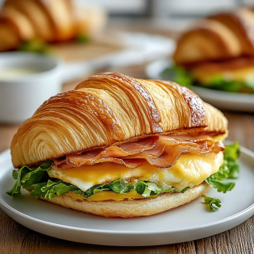 Un sándwich de croissant con huevo y bacon.