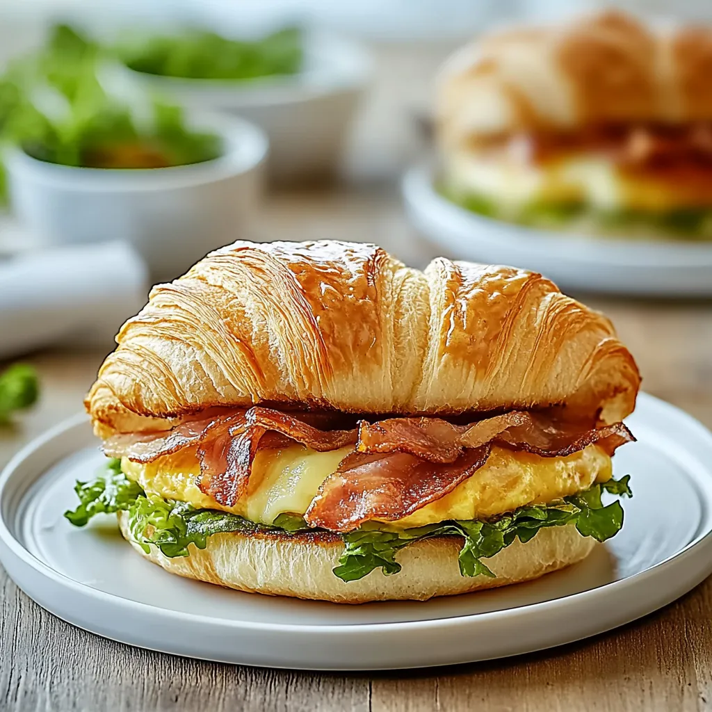 Un sándwich con bacon y lechuga en plato blanco.