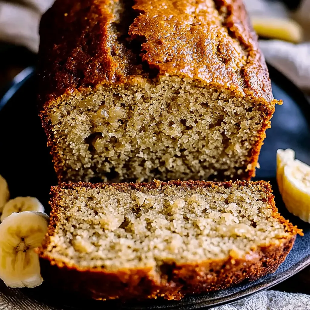 Una rebanada de pan de banana en un plato.