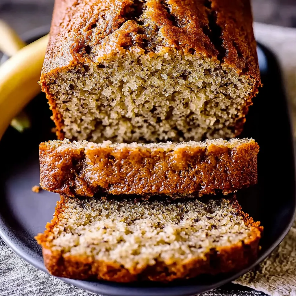 Una rebanada de pan de plátano en un plato.