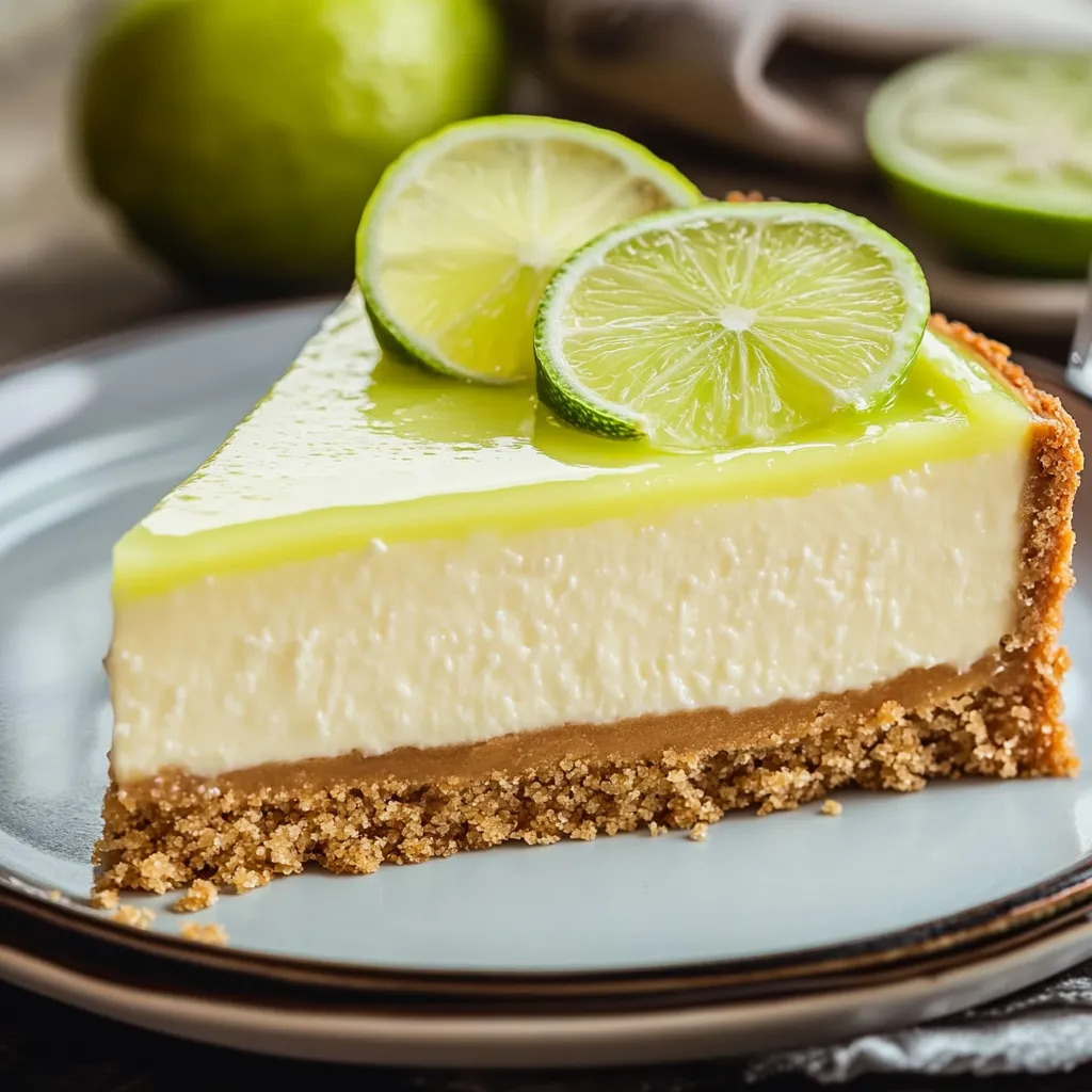 Rebanada de pastel con lima encima.
