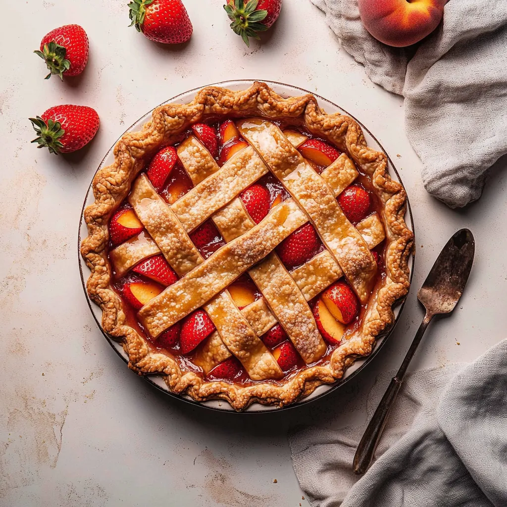 Una tarta de fresas con cuchara.