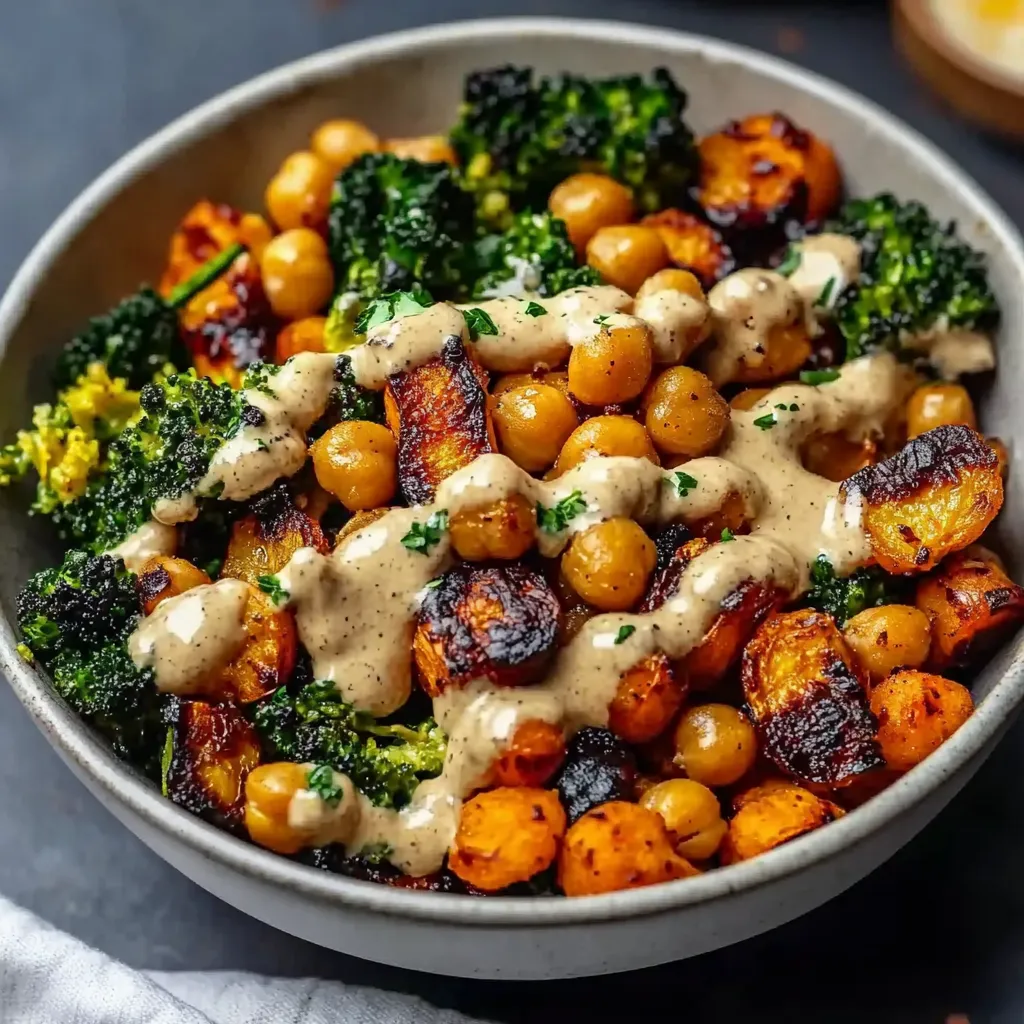 Un bol de comida con brócoli y garbanzos.