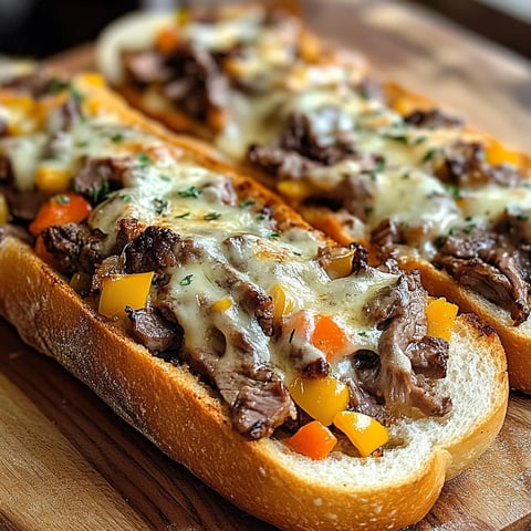 Un pan relleno de carne y vegetales servido sobre una mesa de madera.