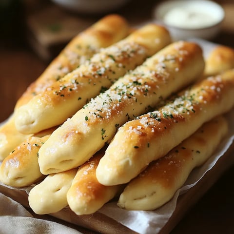 Un plato con palitos de pan cubiertos con hierbas y queso.