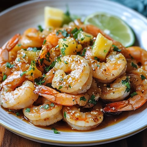 Un plato de camarones acompañado de una rodaja de limón.