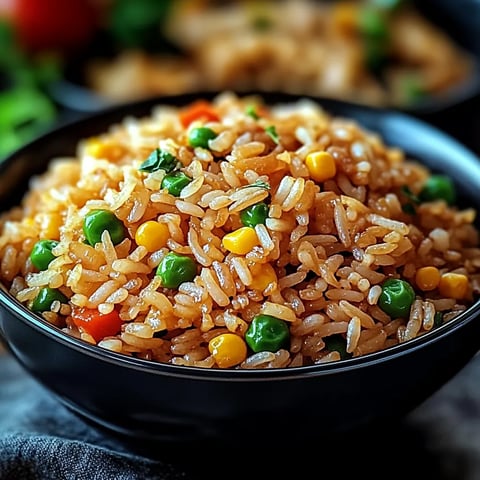 Un tazón de arroz con chícharos y elote.